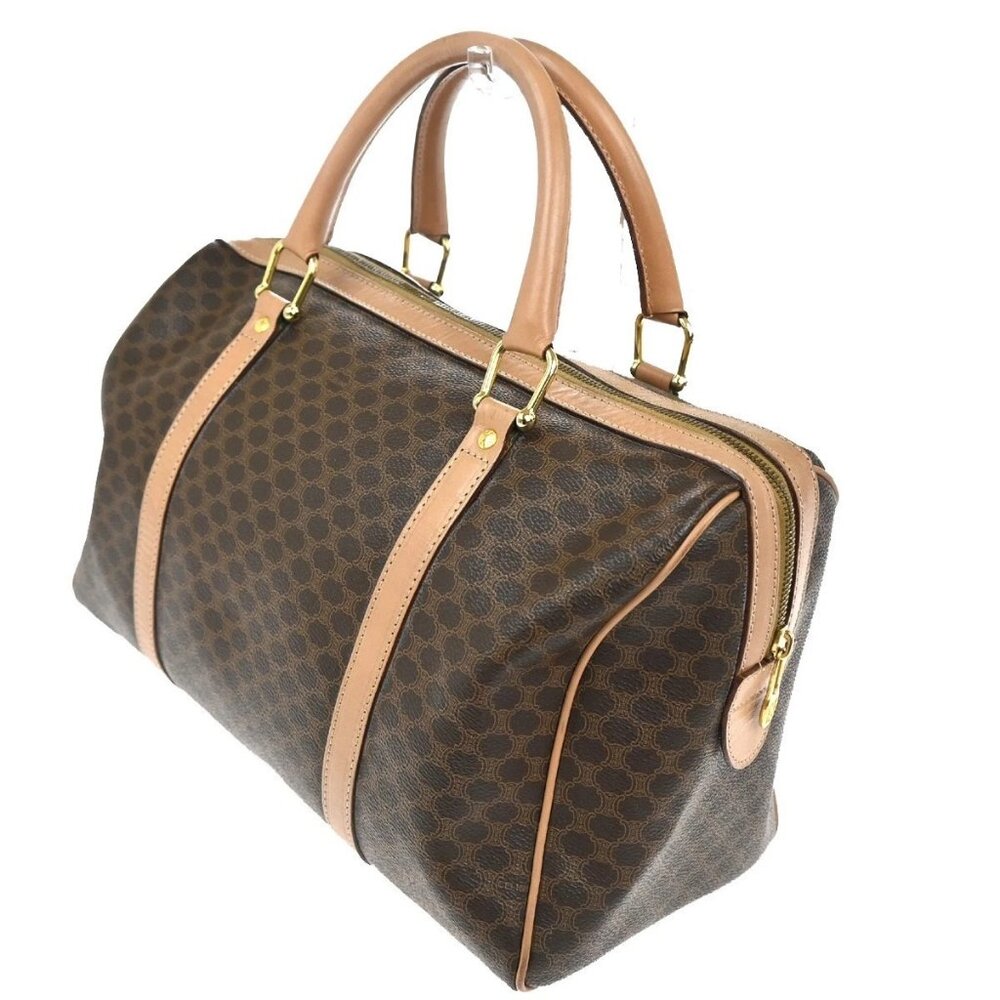 CELINE Logo Macadam Pattern Travel Hand Boston Bag PVC Leather Brown 38KC411 - Picture 4 of 15